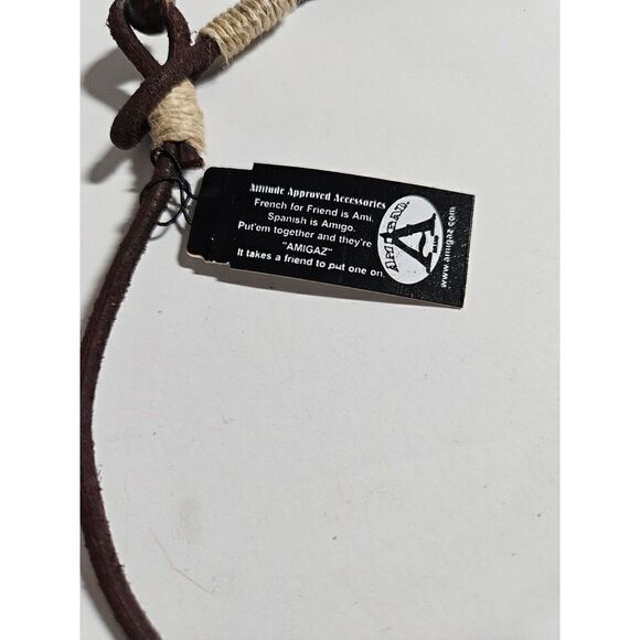 UnderGear SA873 Brown Leather Rope One Size Bone Peace Pendant India Import NEW - Picture 6 of 7